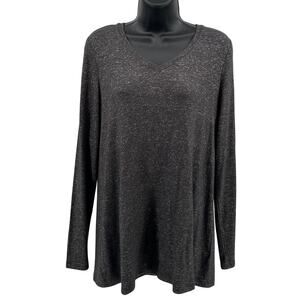 NZT Nic + Zoe Sweet Dreams Heathered Top WMNS S Gray V-Neck Pullover Long Sleeve